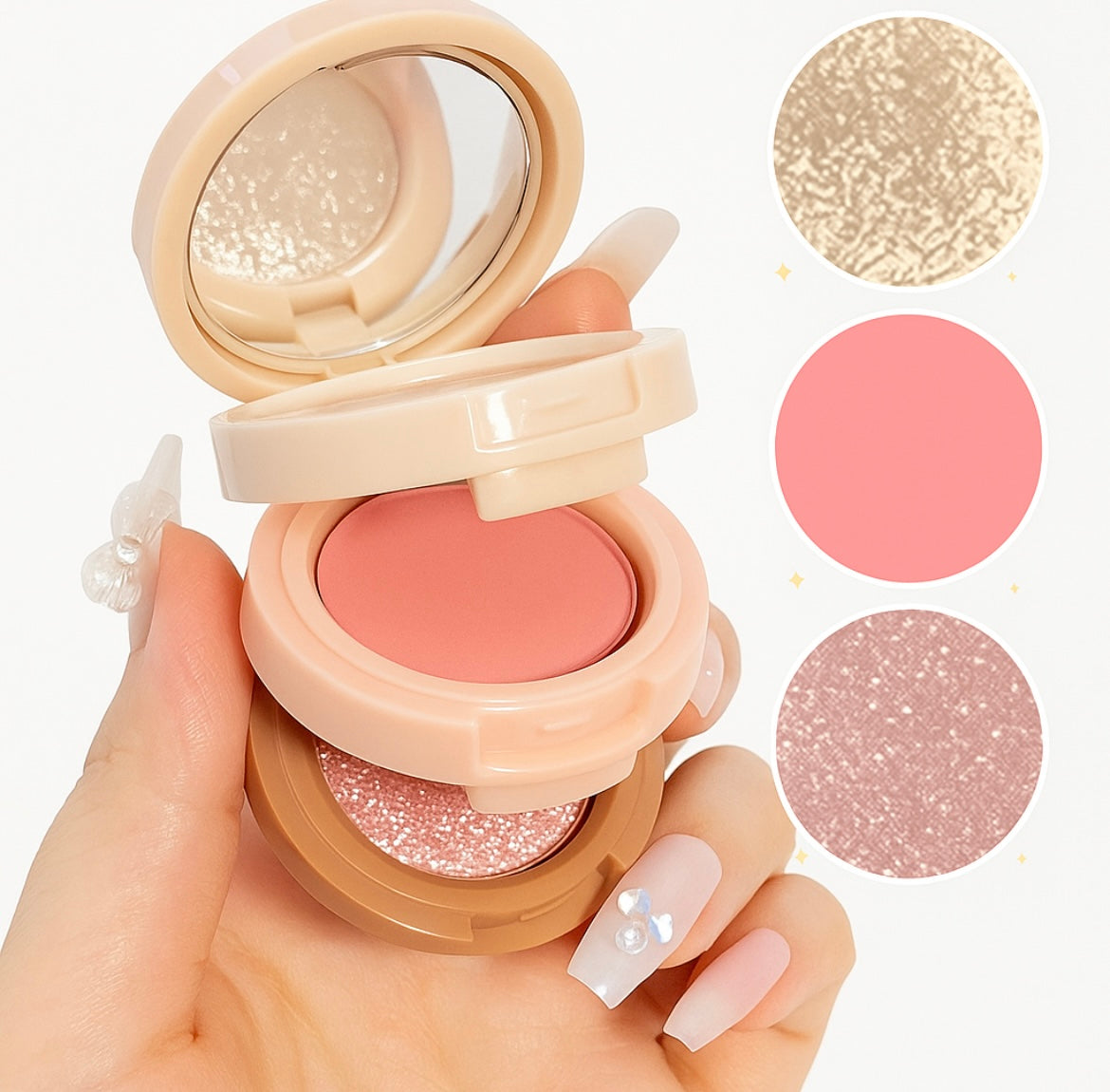 3-in-1 Makeup Palette – Matte & Pearlescent Glitter Blush, Highlighter & Contour Palette