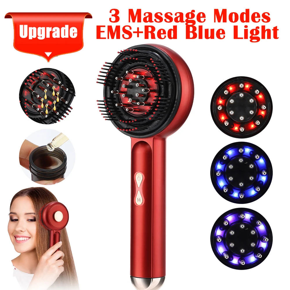 Electric Vibration Massage Comb Red Light Therapy Hair Growth Brush | Scalp Massager &amp; Oil Applicator for Anti-Hair Loss &amp; Hair Care